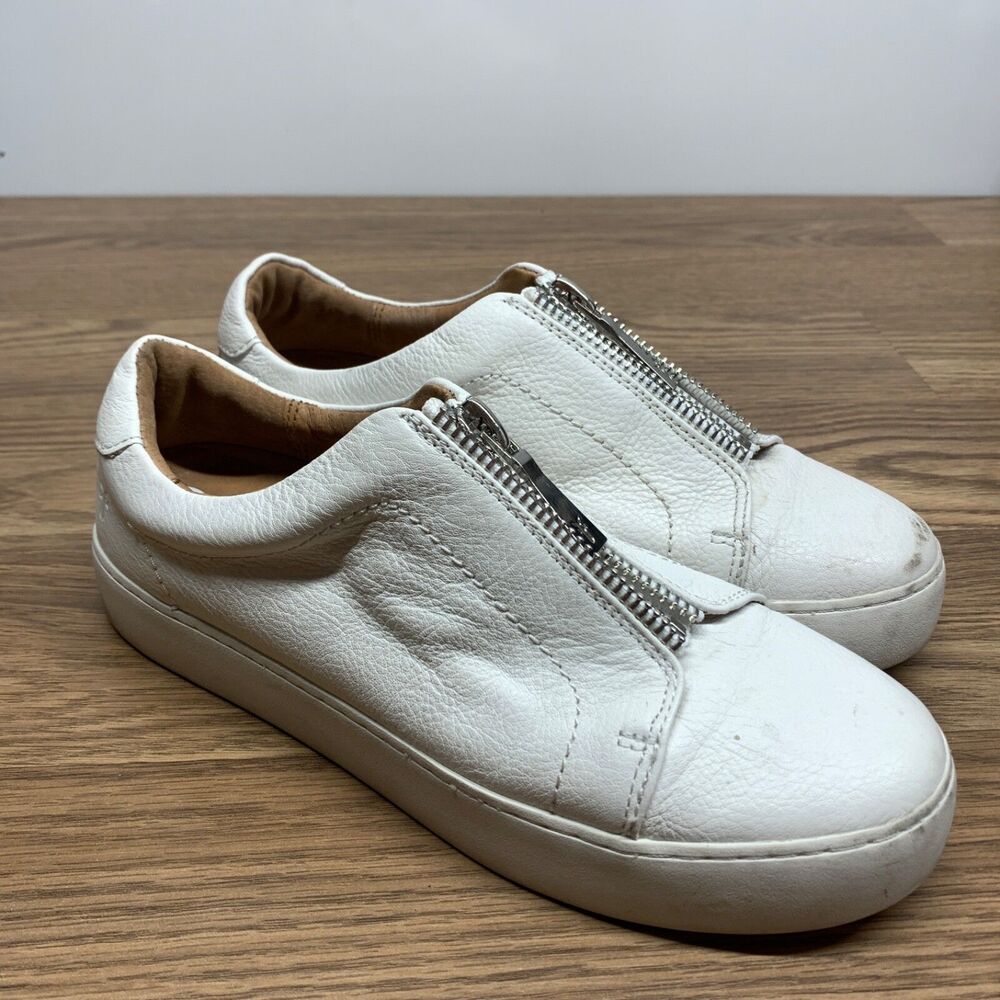 Frye Lena Zip Low Leather Sneaker Women size 8.5 White Leather